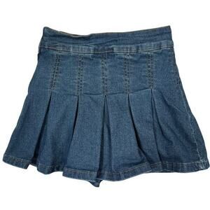 Dazy Pleated Jean Micro Mini Skirt/Skort Small/XS* Faded Dark Wash Denim Y2K 90s